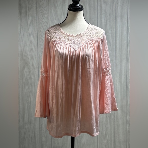 New Directions Pink Blouse With Bell Sleeves Size Small - Picture 1 of 9
